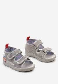 Born2be - Szare Sandały Sportowe z Otwartym Noskiem i Paseczkami na Rzep ze Skórzaną Wkładką Lellema. Nosek buta: otwarty. Zapięcie: rzepy. Kolor: szary. Materiał: skóra. Sezon: lato. Styl: sportowy #3
