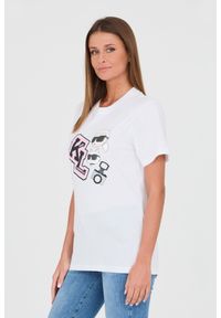 Karl Lagerfeld - KARL LAGERFELD Biały damski t-shirt Ikonik Varsity Tee, Rozmiar M. Kolor: biały. Materiał: bawełna #4