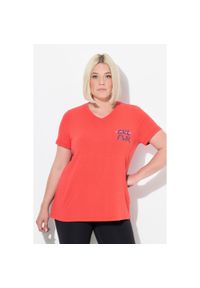 ULLA POPKEN - Damskie Bluzka funkcyjna wycięcia dekolt w serek rękaw 1/2 z recyklingu. Typ kołnierza: dekolt w serek. Kolekcja: plus size. Kolor: czerwony. Materiał: wiskoza, poliester, elastan, materiał #1