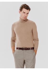 Pako Lorente - PAKO LORENTE – Beżowy gładki golf męski. Typ kołnierza: golf. Kolor: biały, beżowy. Materiał: poliamid, bawełna, elastan. Wzór: gładki. Sezon: zima, jesień #5