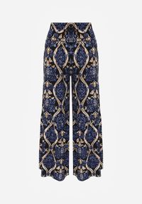 Renee - Czarno-Granatowe Spodnie Szerokie z Wiskozy w Ornamentalny Wzór High Waist Cramelia. Stan: podwyższony. Kolor: czarny. Materiał: wiskoza. Długość: długie #4