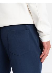 Ombre Clothing - Spodnie męskie dresowe CARROT ze strukturalnej dzianiny - ciemnoniebieskie V5. Kolor: niebieski. Materiał: dresówka, dzianina