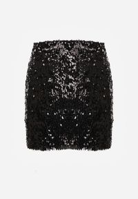 Born2be - Czarna Spódnica Ozdobiona Cekinami o Dopasowanym Kroju Vetisale. Kolor: czarny. Materiał: poliester. Wzór: aplikacja. Styl: elegancki #7