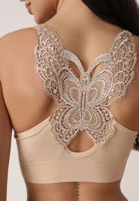 Born2be - Beżowy Biustonosz z Koronką w Cyrkonie Liurada. Kolor: beżowy. Materiał: koronka. Rodzaj stanika: wyciągane miseczki. Wzór: koronka #4