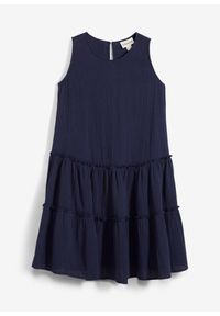 bonprix - Sukienka midi z przewiewnego muślinu. Kolor: niebieski. Materiał: bawełna. Długość rękawa: bez rękawów. Sezon: lato. Typ sukienki: trapezowe. Długość: midi #1