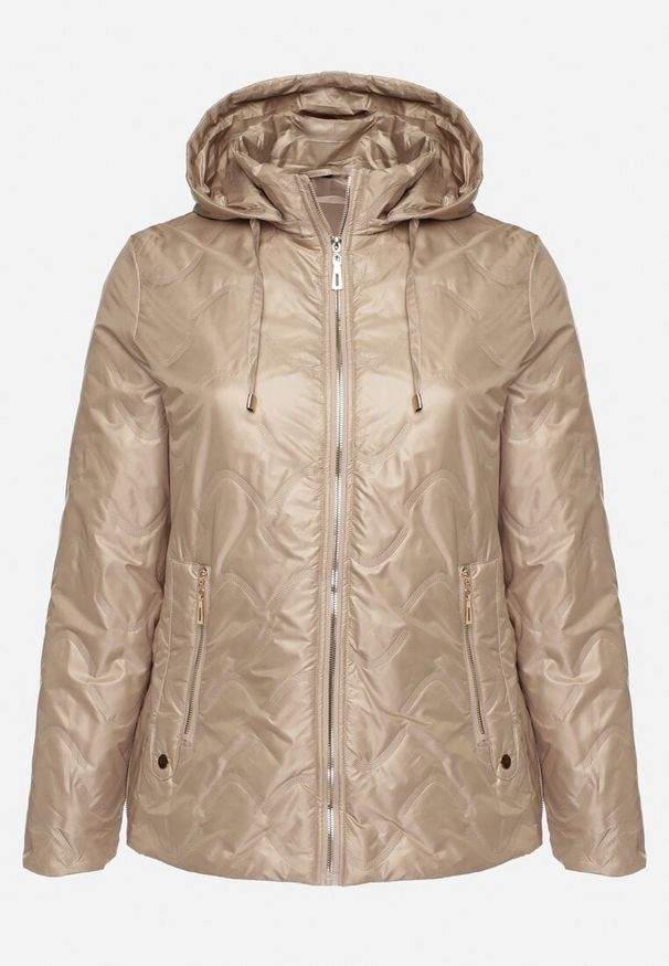 Born2be - Ciemnobeżowa Kurtka Pikowana z Odpinanym Kapturem Marinos. Kolekcja: plus size. Kolor: beżowy. Styl: elegancki
