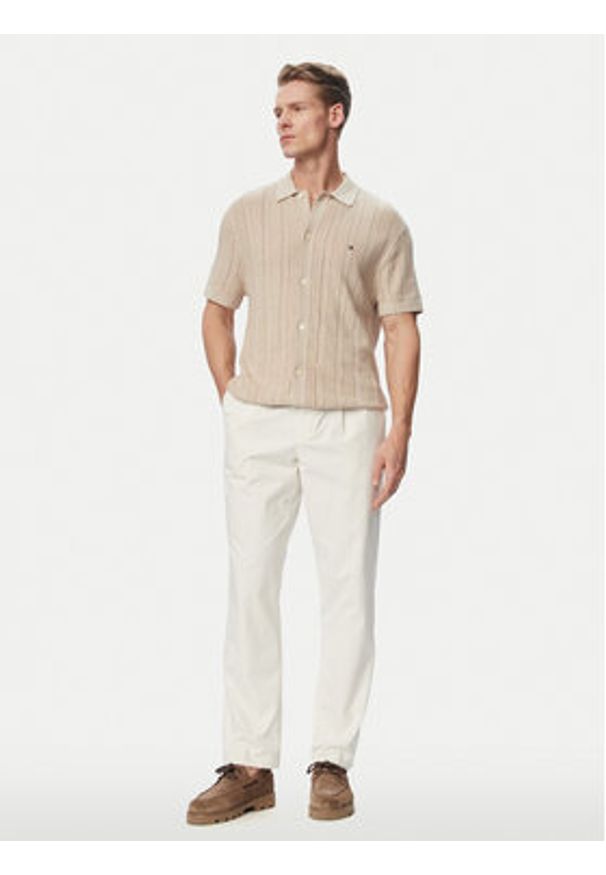 TOMMY HILFIGER - Tommy Hilfiger Koszula Pointelle MW0MW43249 Beżowy Regular Fit. Kolor: beżowy. Materiał: bawełna