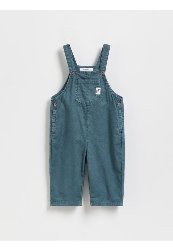 Reserved - Ogrodniczki z lnem - granatowy. Kolor: niebieski. Materiał: len