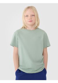 4f - 4F T-shirt oversize gładki chłopięcy - zielony 146 (10-11 lat). Okazja: na co dzień. Kolor: zielony. Materiał: bawełna, dzianina, jersey. Długość rękawa: krótki rękaw. Długość: krótkie. Wzór: gładki. Sezon: lato. Styl: klasyczny, casual, sportowy #1