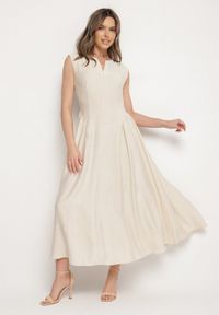 Born2be - Beżowa Wiskozowa Sukienka o Rozkloszowanym Kroju Lirice. Okazja: na co dzień. Kolor: beżowy. Materiał: wiskoza. Typ sukienki: proste. Styl: klasyczny, casual, elegancki #6