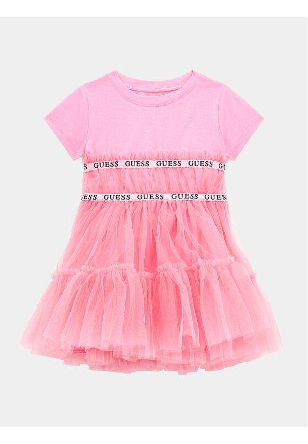 Guess Sukienka elegancka K4RK10 K6YW0 Różowy Regular Fit. Kolor: różowy. Materiał: bawełna. Styl: elegancki