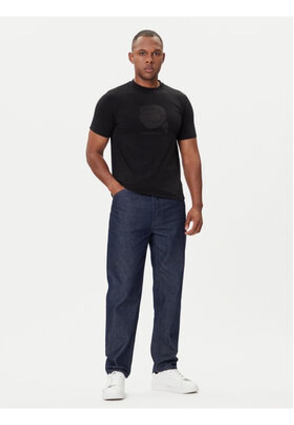 Karl Lagerfeld - KARL LAGERFELD T-Shirt 755032 554221 Czarny Regular Fit. Typ kołnierza: dekolt w karo. Kolor: czarny. Materiał: bawełna