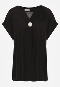 Born2be - Czarna Nietoperzowa Bluzka z Krótkim Rękawem z Lnem i Wiskozą Isirtila. Okazja: na co dzień, do pracy. Kolor: czarny. Materiał: wiskoza, len. Długość rękawa: krótki rękaw. Długość: krótkie. Sezon: lato. Styl: casual, klasyczny, elegancki #7