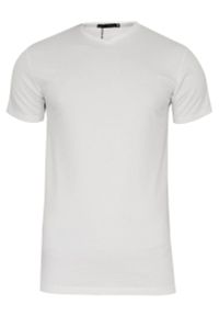 Biały Jednokolorowy T-shirt Męski, Krótki Rękaw -Just Yuppi- Koszulka, BASIC, w Serek, V-neck. Okazja: na co dzień. Typ kołnierza: dekolt w serek. Kolor: biały. Materiał: elastan, bawełna. Długość rękawa: krótki rękaw. Długość: krótkie. Styl: casual #1