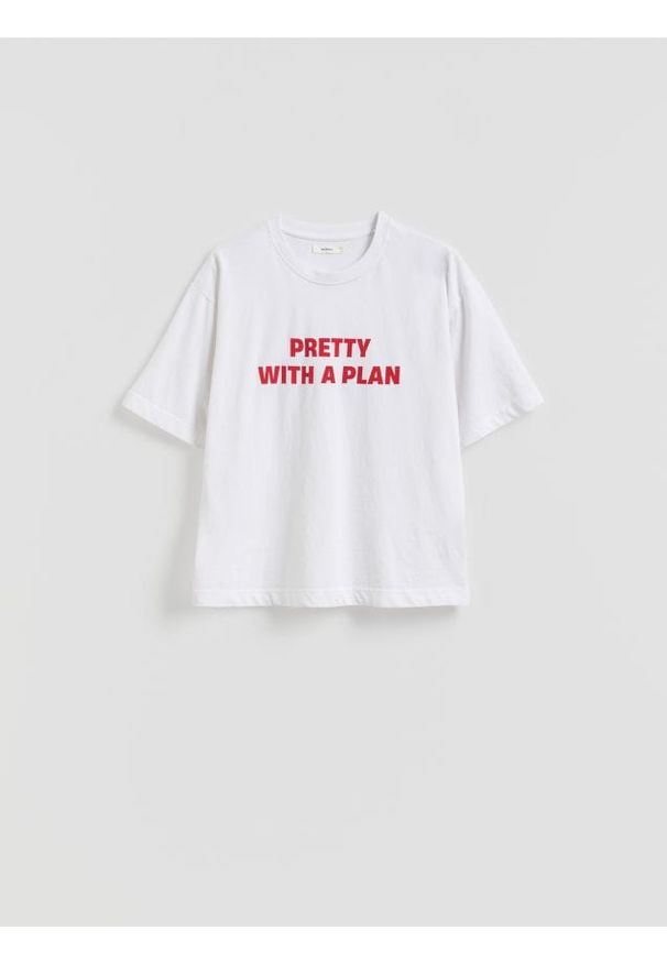 Reserved - Bawełniany t-shirt z nadrukiem - biały. Kolor: biały. Materiał: bawełna. Wzór: nadruk