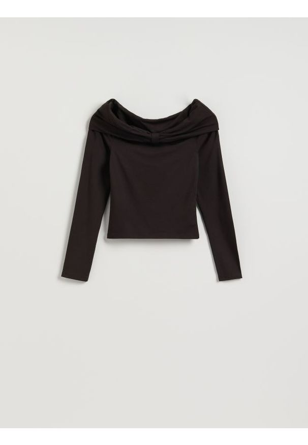 Reserved - Longsleeve z modalem - ciemnobrązowy. Kolor: brązowy. Materiał: dzianina, bawełna. Długość rękawa: długi rękaw