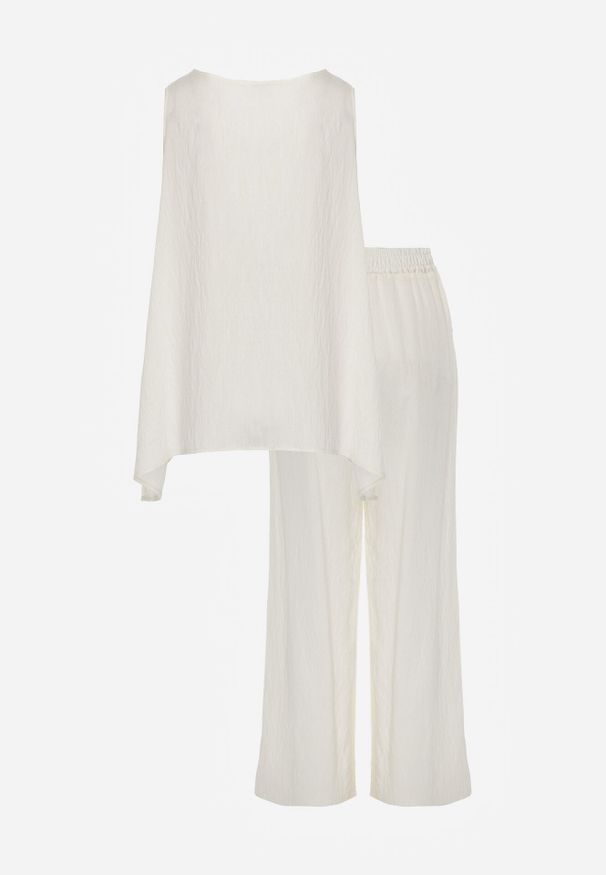 Born2be - Biały Rustykalny Komplet z Wiskozy i Lnu Spodnie i Bluzka z Haftem Acalerodia. Kolor: biały. Materiał: wiskoza, len. Wzór: haft