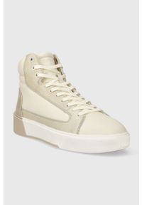Calvin Klein sneakersy skórzane HIGH TOP LACE UP INV STITCH kolor beżowy HM0HM01164. Nosek buta: okrągły. Zapięcie: sznurówki. Kolor: beżowy. Materiał: skóra #4