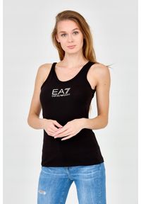 EA7 Emporio Armani - EA7 Top czarny na ramiączka ze srebrnym logo. Kolor: czarny. Materiał: bawełna. Długość rękawa: na ramiączkach #2