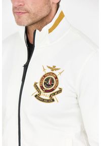Aeronautica Militare - AERONAUTICA MILITARE Biała rozpinana bluza męska z haftowanym logo. Kolor: biały. Wzór: haft #3