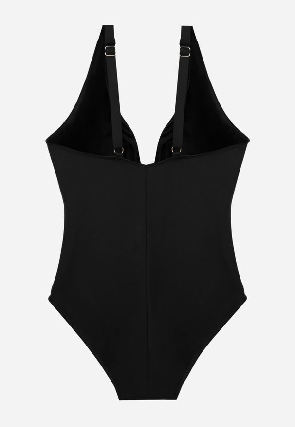 Born2be - Czarny Elegancki Strój Kąpielowy Jednoczęściowy z Metaliczną Aplikacją Vilinaith. Kolekcja: plus size. Kolor: czarny. Wzór: aplikacja