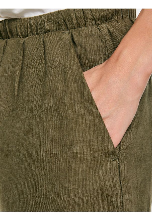 Big-Star - Spodnie damskie wide lniane khaki Medisa 303. Okazja: na spacer. Kolor: zielony. Materiał: len. Sezon: lato. Styl: wakacyjny, wizytowy