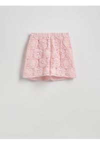 Reserved - Ażurowe szorty - pastelowy róż. Kolor: różowy. Materiał: dzianina. Wzór: ażurowy #1