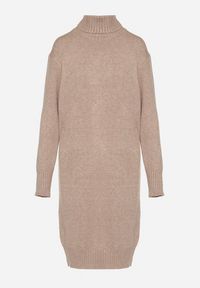 Born2be - Beżowa Dzianinowa Sukienka z Bawełną o Prostym Kroju z Golfem Tesala. Okazja: na spotkanie biznesowe, do pracy. Typ kołnierza: golf. Kolor: beżowy. Materiał: dzianina, bawełna. Wzór: jednolity. Typ sukienki: proste. Styl: klasyczny, biznesowy #2