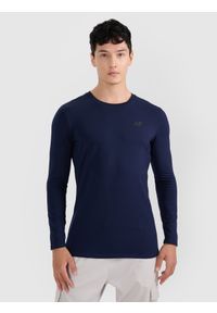 4f - 4F Longsleeve slim gładki męski - granatowy XXL. Kolor: niebieski. Materiał: materiał. Długość rękawa: długi rękaw. Długość: długie. Wzór: gładki #1
