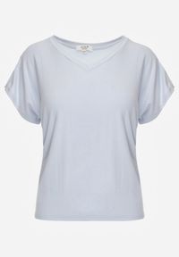 Renee - Niebieski Wiskozowy T-shirt z Dekoltem V Eupharis. Okazja: na co dzień. Typ kołnierza: dekolt w kształcie V. Kolor: niebieski. Materiał: wiskoza. Styl: casual, elegancki #6