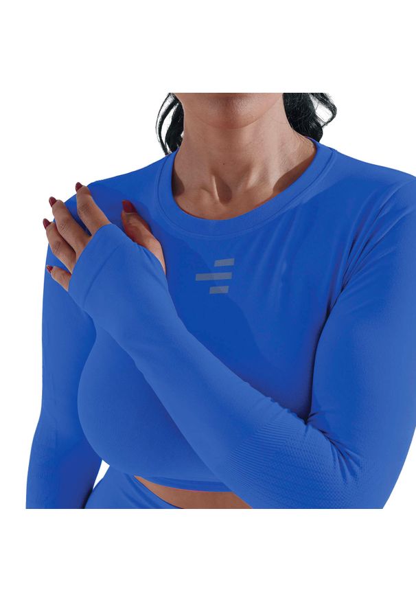 R-EVENGE - Damska koszulka techniczna z długim rękawem do wszystkich ćwiczeń na siłowni. Kolor: niebieski. Materiał: elastan. Długość rękawa: długi rękaw. Długość: długie. Sport: fitness