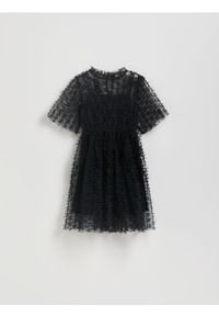 Reserved - Tiulowa sukienka z kokardkami - czarny. Typ kołnierza: kokarda. Kolor: czarny. Materiał: tiul #1