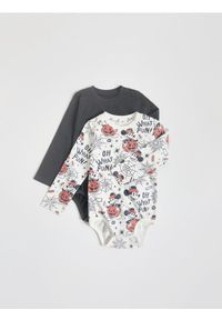 Reserved - Bawełniane body Mickey Mouse 2 pack - złamana biel. Materiał: bawełna. Wzór: motyw z bajki