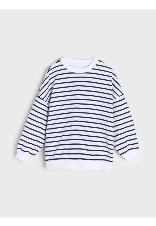 Sinsay - Bawełniana bluza w paski - kremowy. Kolor: kremowy. Materiał: bawełna. Wzór: paski