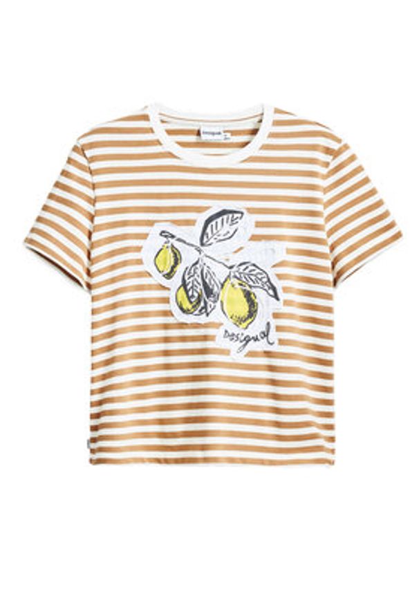 Desigual T-Shirt Lemon 25SWTKAE Beżowy Regular Fit. Kolor: beżowy. Materiał: bawełna
