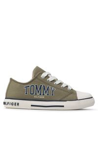 TOMMY HILFIGER - Tommy Hilfiger Trampki Low Cut Lace-Up Sneaker T3X4-32208-1352 M Zielony. Kolor: zielony. Materiał: materiał