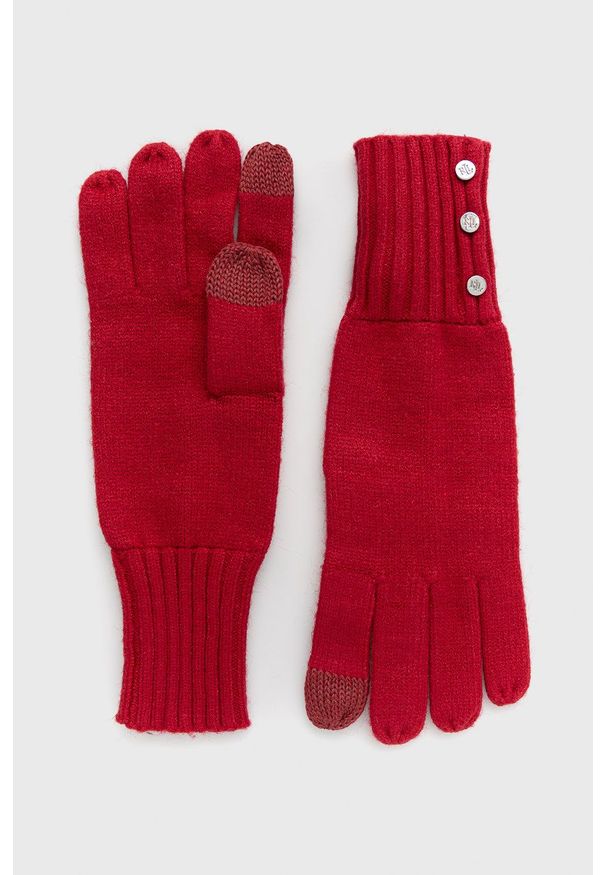 Lauren Ralph Lauren - Rękawiczki. Kolor: czerwony. Materiał: dzianina