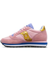 Tenisówki Saucony Model Jazz Triple Kolor Rose. Kolor: wielokolorowy, żółty, różowy, pomarańczowy. Materiał: tkanina, skóra. Sport: turystyka piesza