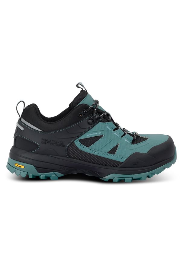Regatta - Buty damskie trekkingowe niskie z membraną Regen Vibram. Kolor: brązowy, zielony, wielokolorowy. Szerokość cholewki: normalna. Styl: sportowy