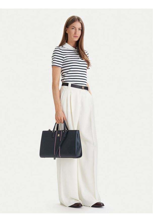 TOMMY HILFIGER - Tommy Hilfiger Torebka Th Daily Satchel Corp AW0AW18644 Granatowy. Kolor: niebieski. Materiał: skórzane