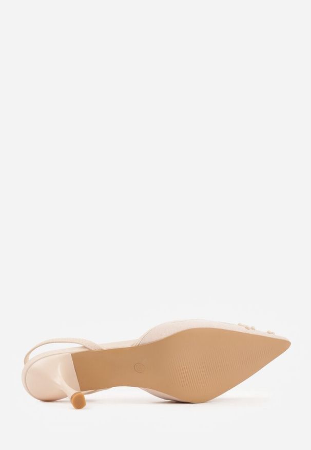 Renee - Beżowe Sandały na Szpilce Ozdobione Haftowanym Wzorem i Koralikami Sametis. Okazja: na imprezę. Kolor: beżowy. Wzór: aplikacja, haft. Sezon: wiosna. Obcas: na szpilce. Styl: elegancki