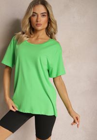 Renee - Zielona Bluzka w Stylu T-shirtowym z Okrągłym Dekoltem Lireuma. Kolor: zielony #4