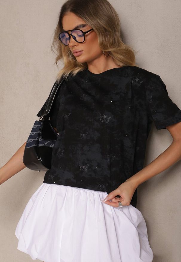 Renee - Czarny T-shirt z Bawełny z Motylkami Tenelesa. Okazja: na co dzień. Kolor: czarny. Materiał: bawełna. Sezon: wiosna. Styl: klasyczny, elegancki, casual