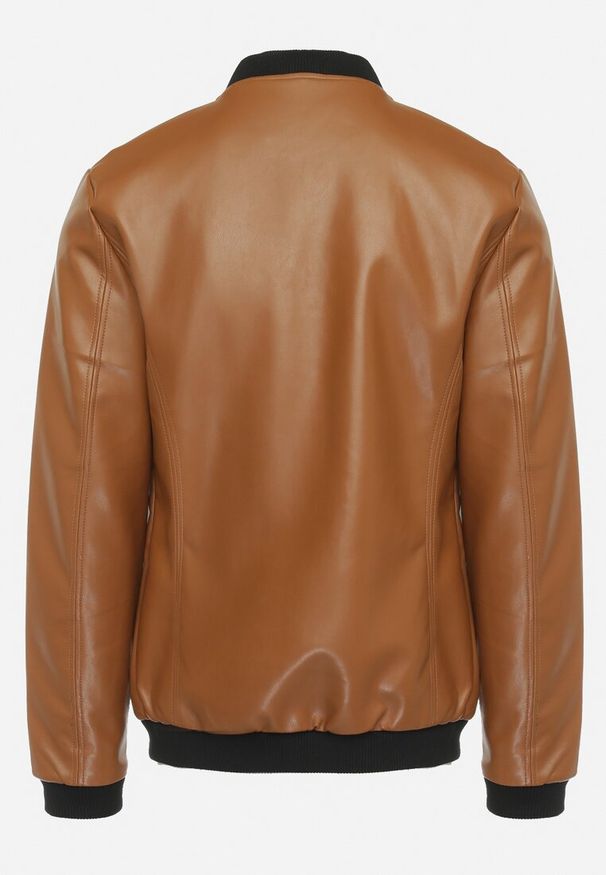 Born2be - Brązowa Kurtka Bomberka z Imitacji Skóry i Zasuwanymi Kieszeniami Rihella. Kolor: brązowy. Materiał: skóra. Styl: elegancki, klasyczny