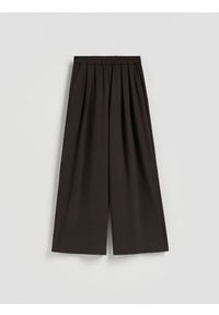 Reserved - Szerokie spodnie - brązowy. Kolor: brązowy. Materiał: tkanina. Wzór: gładki #1