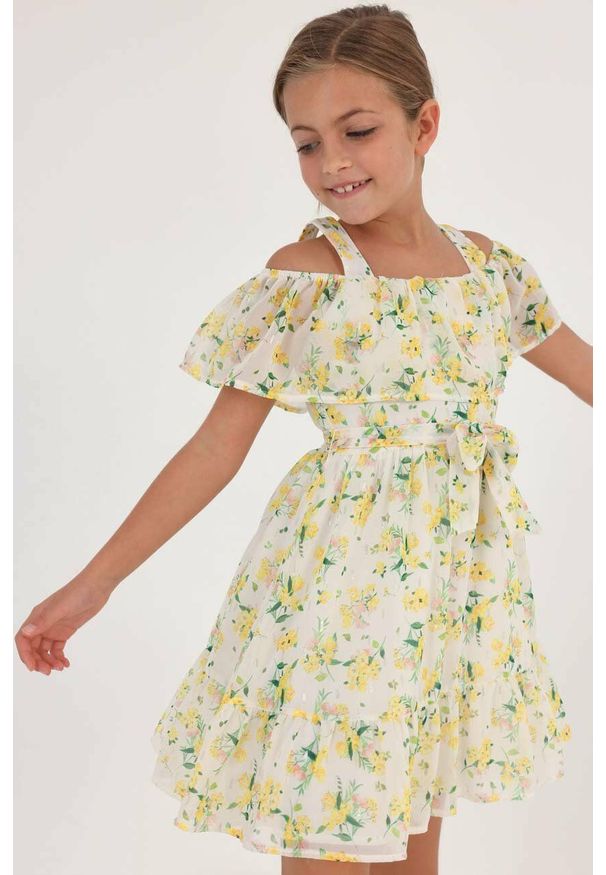 Mayoral sukienka dziecięca kolor biały mini rozkloszowana. Kolor: biały. Typ sukienki: rozkloszowane. Długość: mini