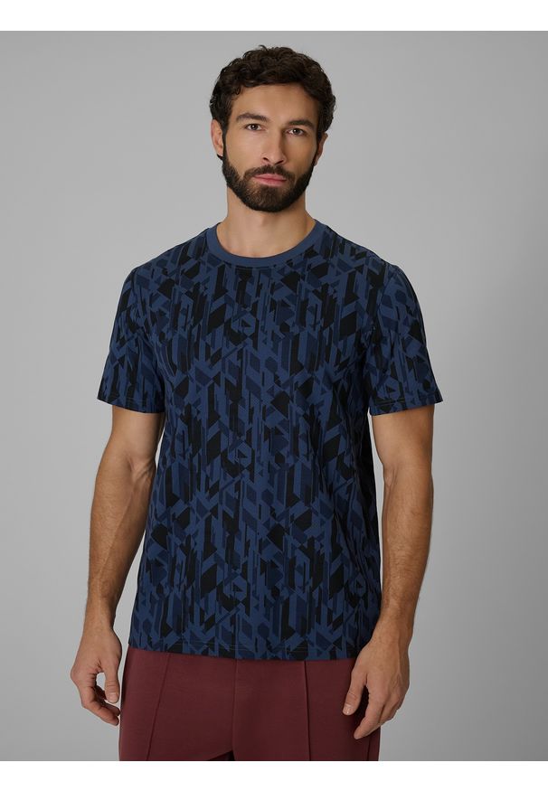 4f - 4F T-shirt regular z nadrukiem męski - granatowy XXL. Okazja: na co dzień. Kolor: niebieski. Materiał: bawełna, materiał. Wzór: nadruk. Styl: casual