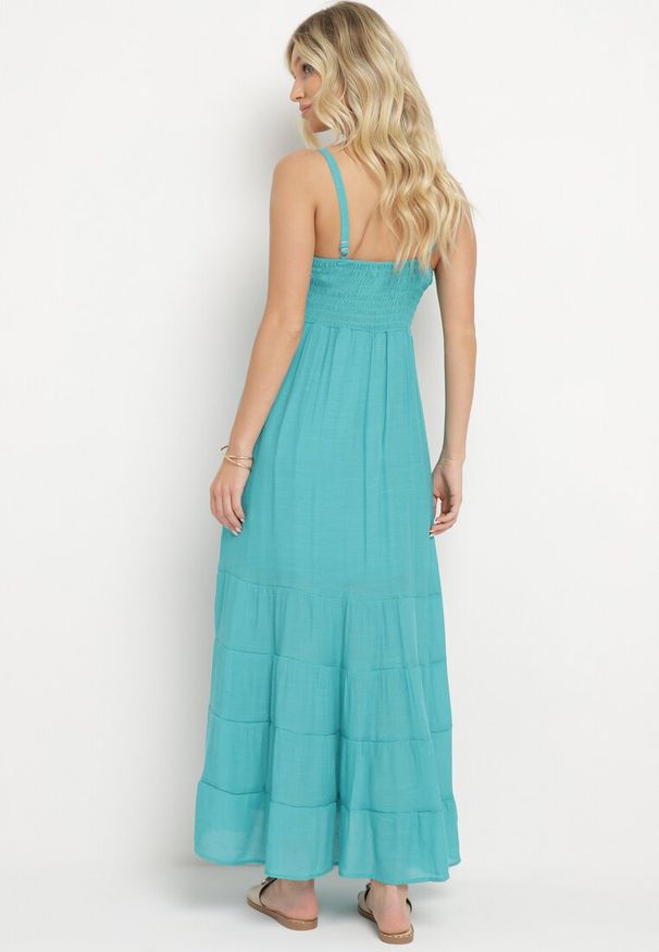 Born2be - Miętowa Sukienka z Bawełną na Regulowanych Ramiączkach z Elastyczną Gumką na Plecach Tinathias. Okazja: na spacer, na co dzień. Kolor: miętowy. Materiał: bawełna. Długość rękawa: na ramiączkach. Sezon: lato. Typ sukienki: proste. Styl: casual, klasyczny