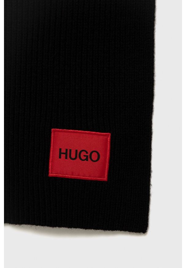 Hugo - Szalik wełniany. Kolor: czarny. Materiał: wełna