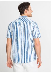 Koszula z krótkim rękawem w paski bonprix biało-niebieski w paski. Kolor: biały. Materiał: materiał. Długość rękawa: krótki rękaw. Długość: krótkie. Wzór: paski #2